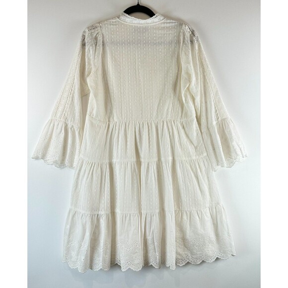 Hale Bob Womens Dress White Mila Mini Fit Flare Eyelet V Neck Tiered Boho Small - Picture 7 of 12